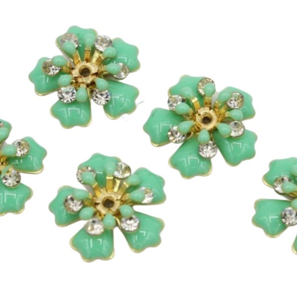 Enamel Flower / Stamen - Crystal - 15mm - Green