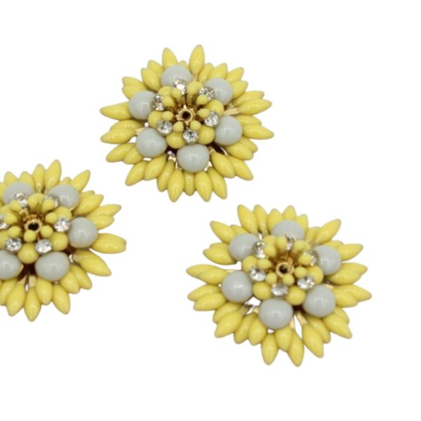 Enamel Flower - 26mm - 5 Layer - Yellow / Grey