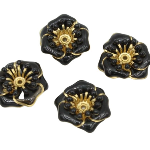 Enamel Flower / Stamen - 18mm - Black