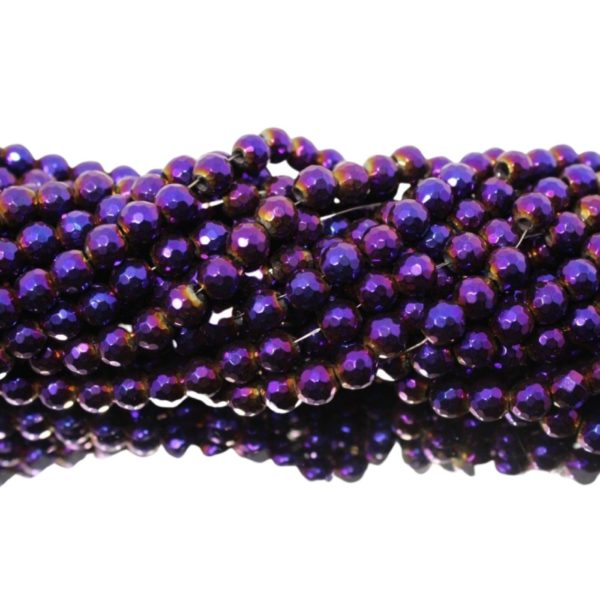 Hematite - 6mm Round Faceted - Purple Petrol - 38cm Strand