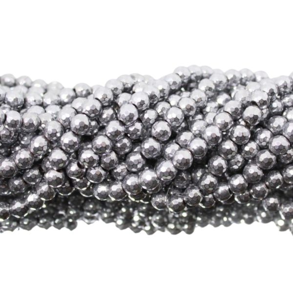 Hematite - 6mm Round Faceted - Silver - 38cm Strand