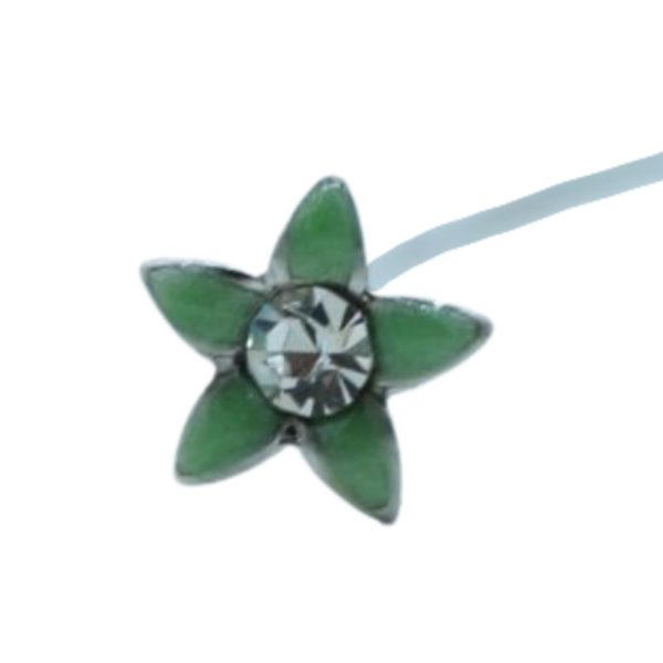 Daisy Diamonte Pin - 70mm - Green / Antique Silver