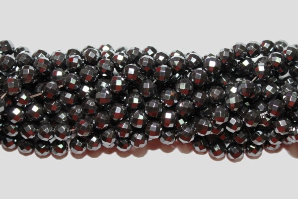 Hematite - 8mm Round Faceted - 38cm Strand