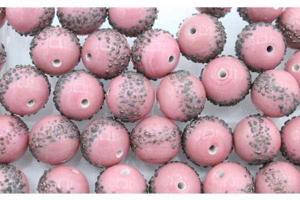 Czech Lampwork - 12mm Speckled Round - Pink
