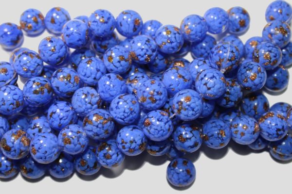 14mm Lampwork - Gold Foil - Blue - 16.5cm Strand