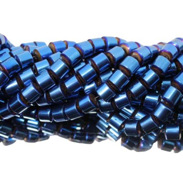 Hematite - 8mm Drum - Metallic Blue - 38cm Strand