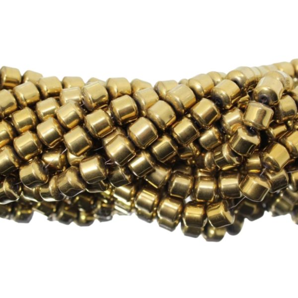 Hematite - 8mm Drum - Gold - 38cm Strand