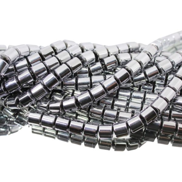 Hematite - 8mm Drum - Silver - 38cm Strand