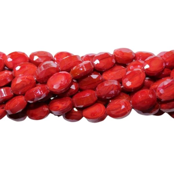 Faceted Oval - 12mm - Opaque Red - 36cm Strand