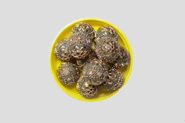 Embellished Bead - 20mm - Grey / Gold