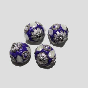 Embellished Bead - 25mm - Blue / Silver