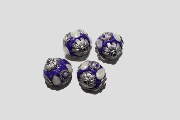 Embellished Bead - 25mm - Blue / Silver