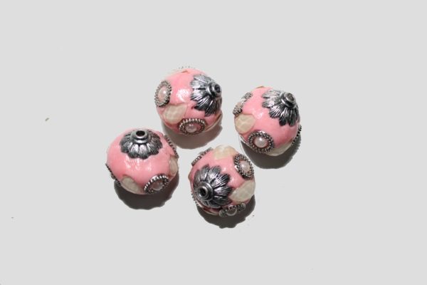 Embellished Bead - 25mm - Pink / Silver