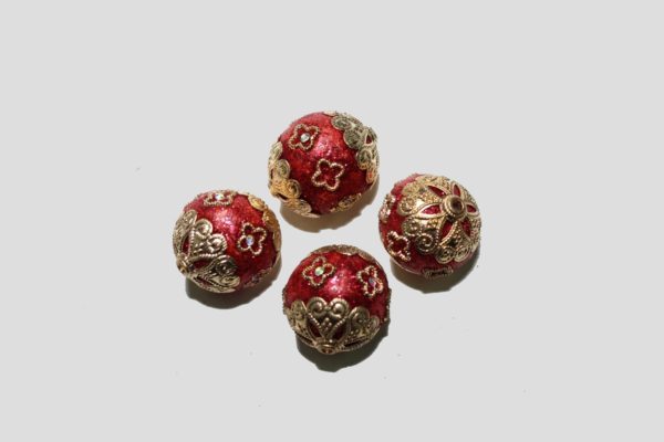 Embellished Glitter Bead - 25mm - Red / Gold