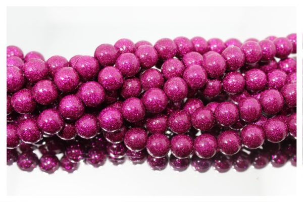 Glitter Bead - 10mm - Fuchsia - 19cm Strand