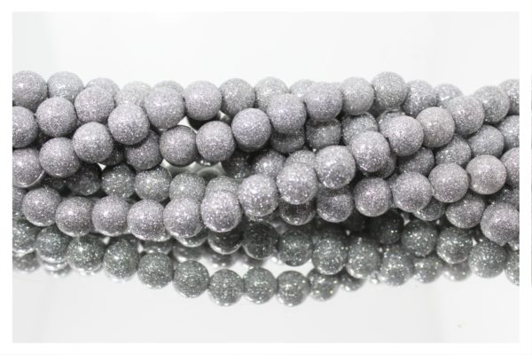 Glitter Bead - 10mm - Silver - 19cm Strand