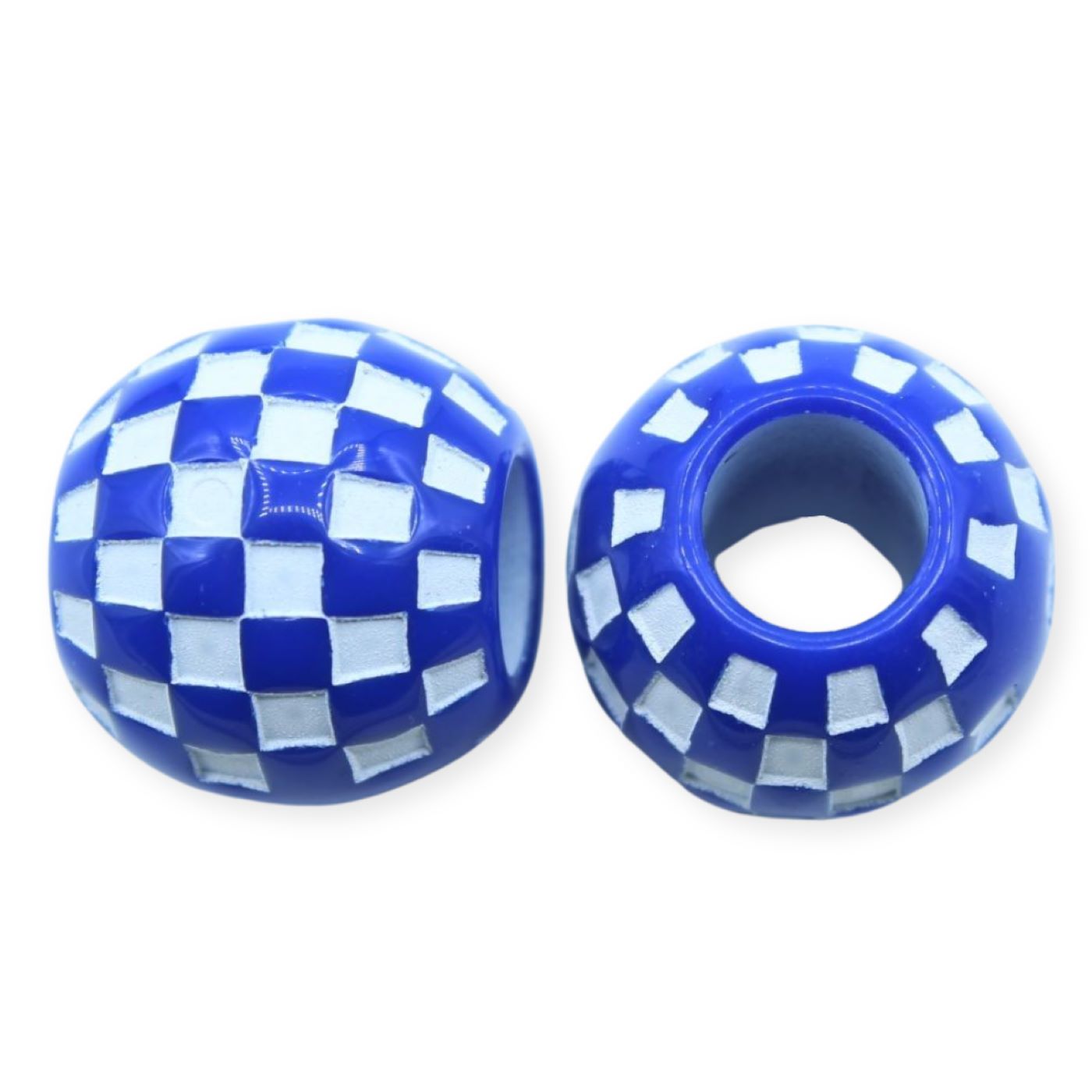 20mm - Checker Bead - Large Hole - Blue