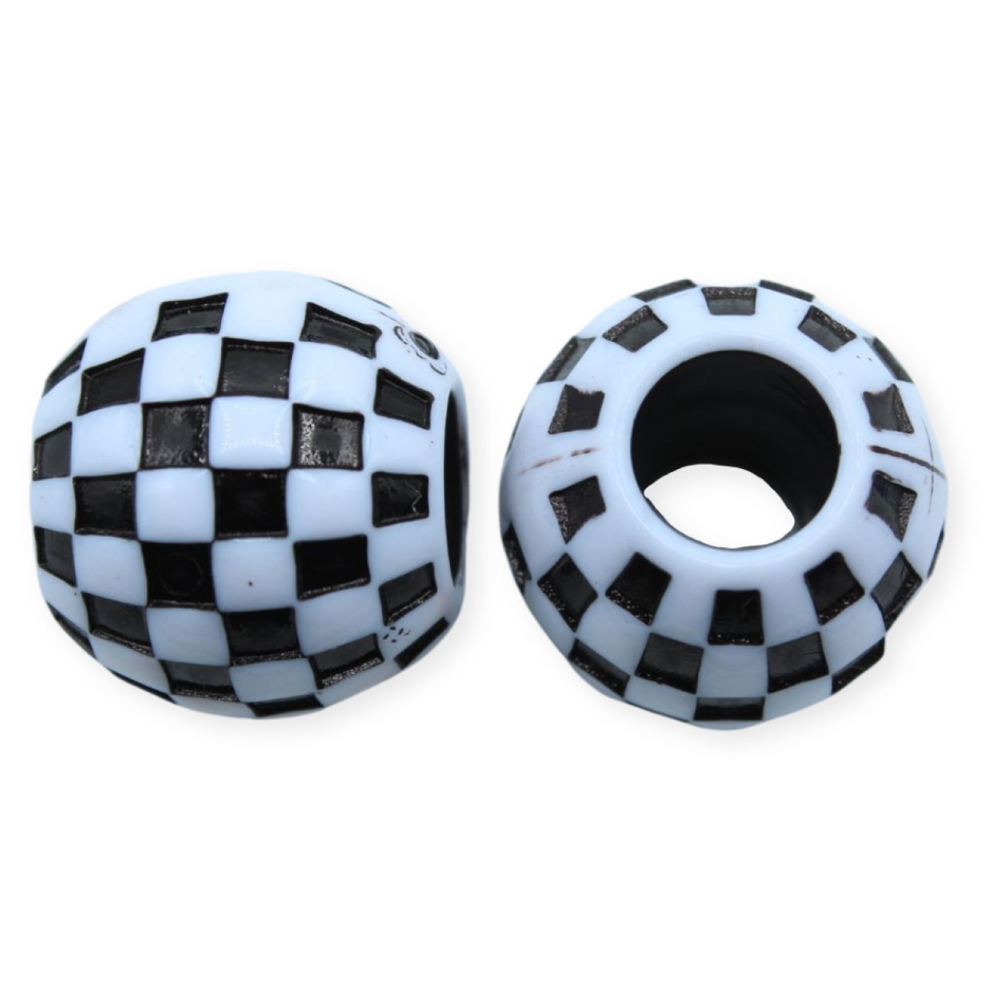 20mm - Checker Bead - Large Hole - Black