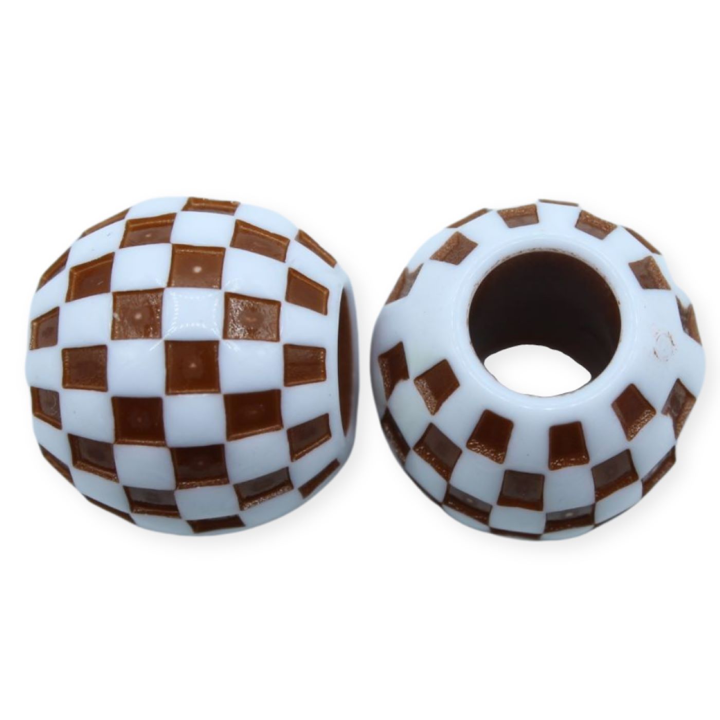 20mm - Checker Bead - Large Hole - Brown