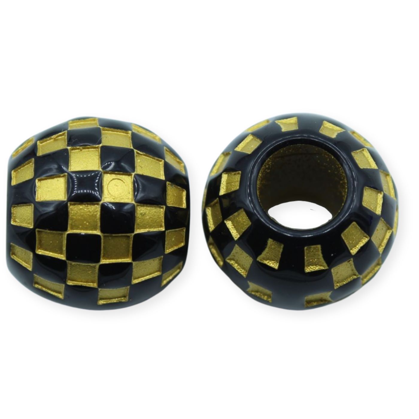 20mm - Checker Bead - Large Hole - Gold