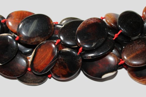 Red Fire Agate - 40mm Flat Oval - 40cm Strand