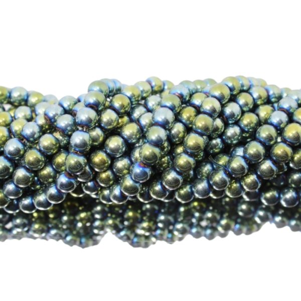 Hematite - 6mm Round - Green Petrol - 39cm Strand