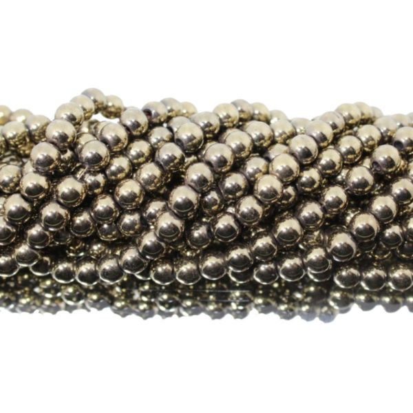 Hematite - 6mm Round - Lt Gold - 39cm Strand