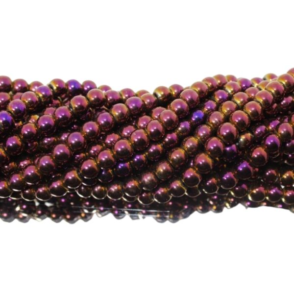 Hematite - 6mm Round - Purple Petrol - 39cm Strand