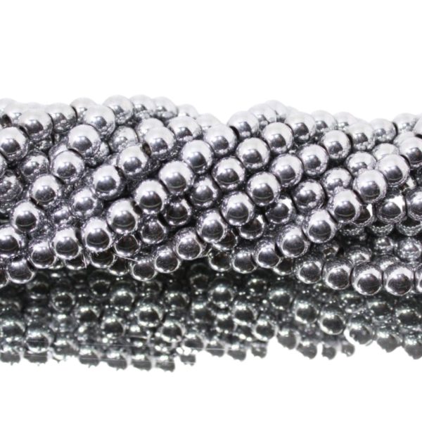 Hematite - 8mm Round - Silver - 39cm Strand