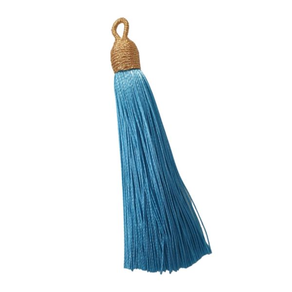 Tassel With Gold Cap - 8cm - Light Blue