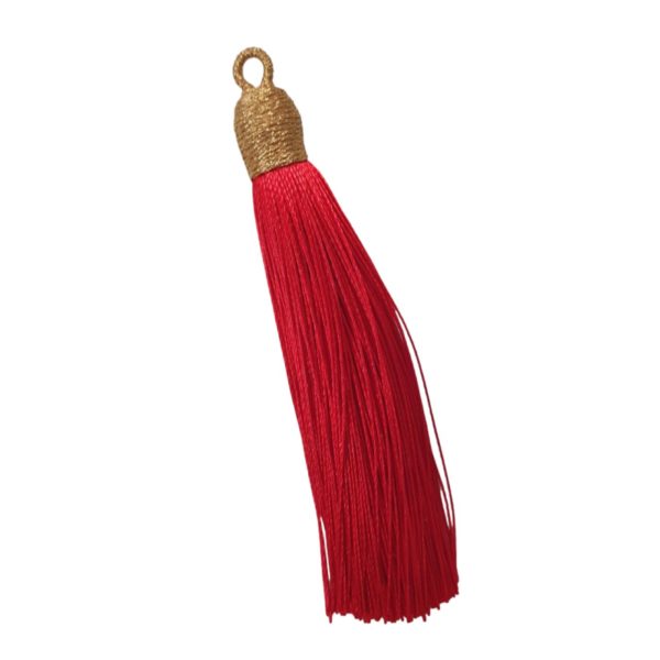 Tassel With Gold Cap - 8cm - Red