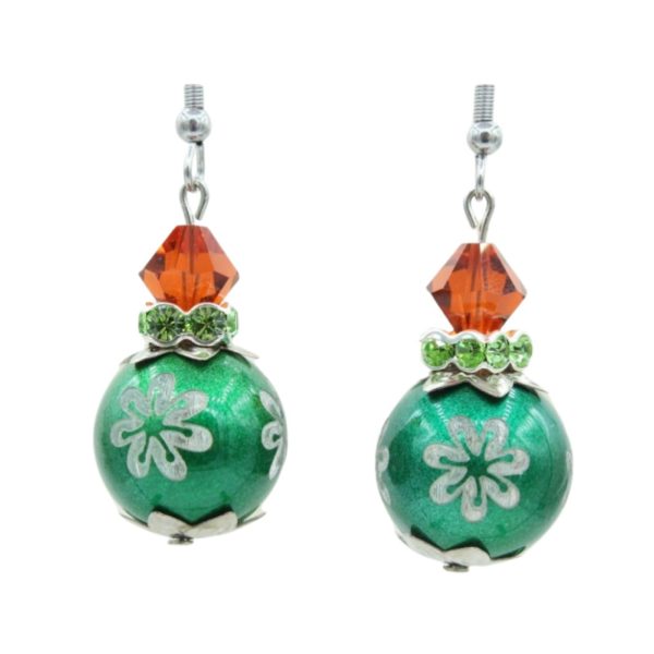 Christmas Earrings - Bauble - Dk Green - 28mm