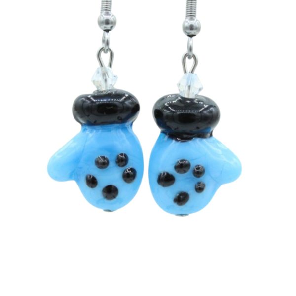 Christmas Earrings - Mittens - 20mm - Lt Blue