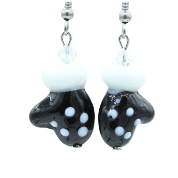 Christmas Earrings - Mittens - 20mm - Black