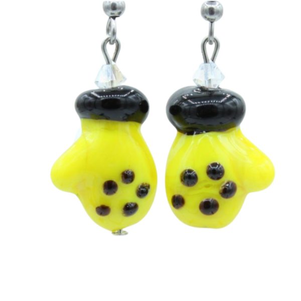 Christmas Earrings - Mittens - 20mm - Yellow