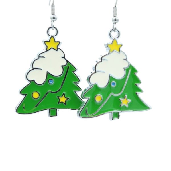 Christmas Earrings - Metal/ Enamel Tree - 35mm