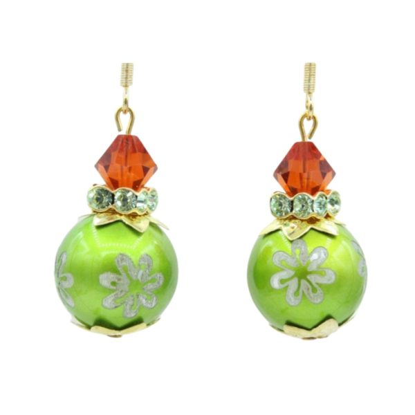 Christmas Earrings - Bauble - Lt Green - 28mm