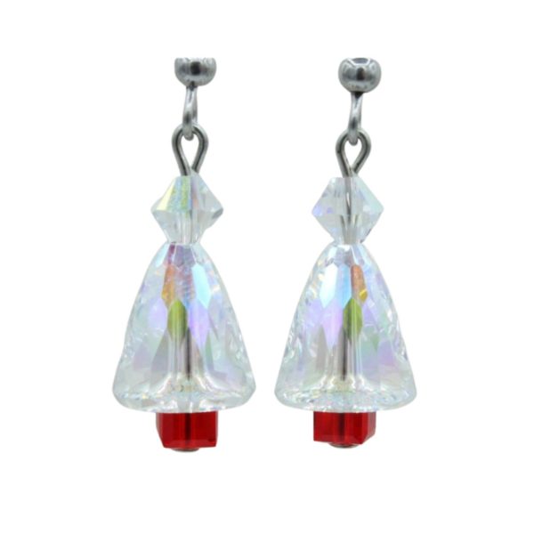 Christmas Earrings - Dome XMAS Tree / Swarovski - B - 20mm