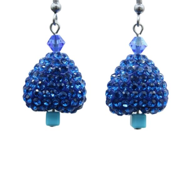 Christmas Earrings - Pave Heart Tree / Crystal - 28mm - Sapphire