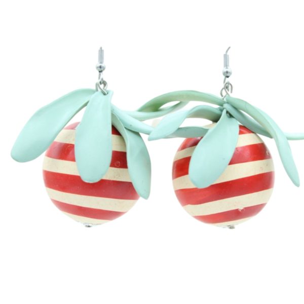 Christmas Earrings - Wood Berry - A - 40mm