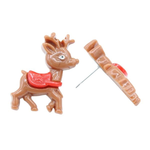 Christmas Earrings - Reindeer Stud - Brown - 28mm