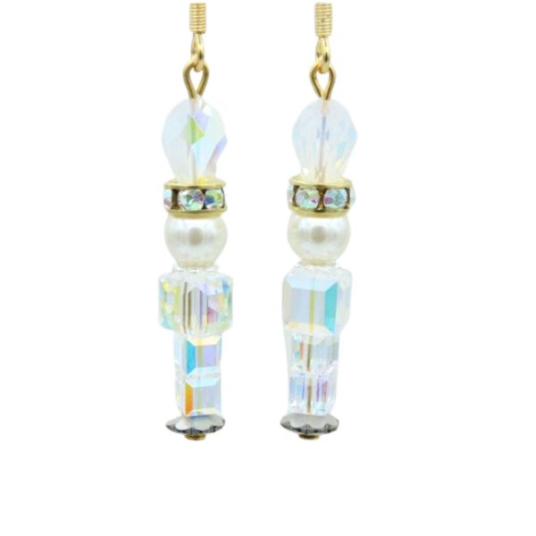 Christmas Earrings - Crystal Nutcracker - Snow - 38mm