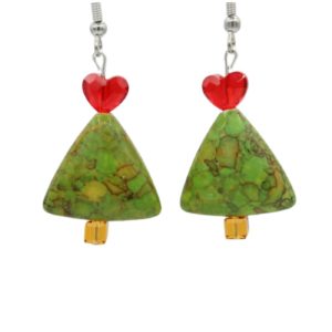 Christmas Tree / Heart Earrings - Green