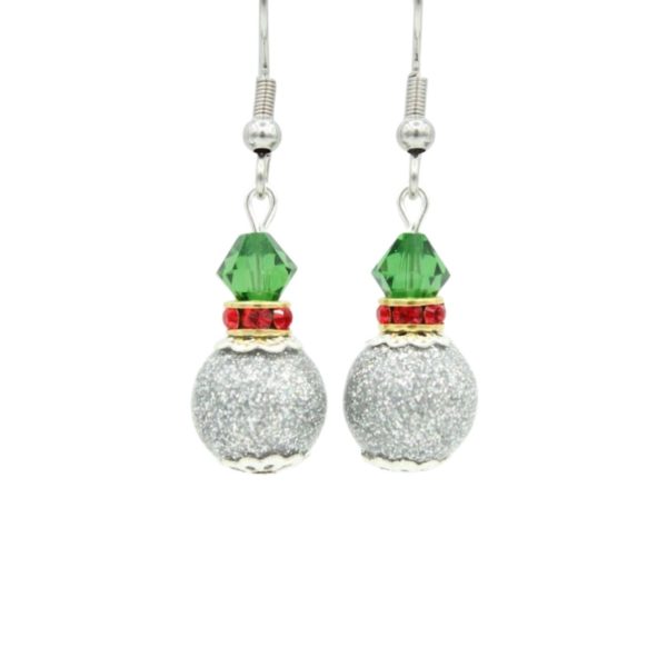 Christmas Bauble Earrings - Glitter Silver