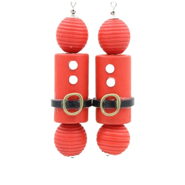 Christmas Earrings - Wooden Santa Bon Bon - 90mm