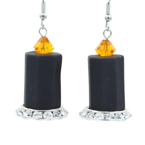 Christmas Earrings - Candle - Black - 30mm