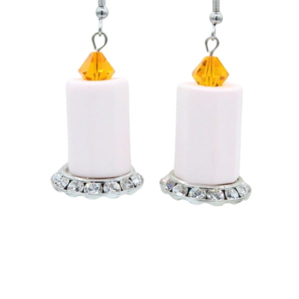 Christmas Earrings - Candle - Pink - 30mm