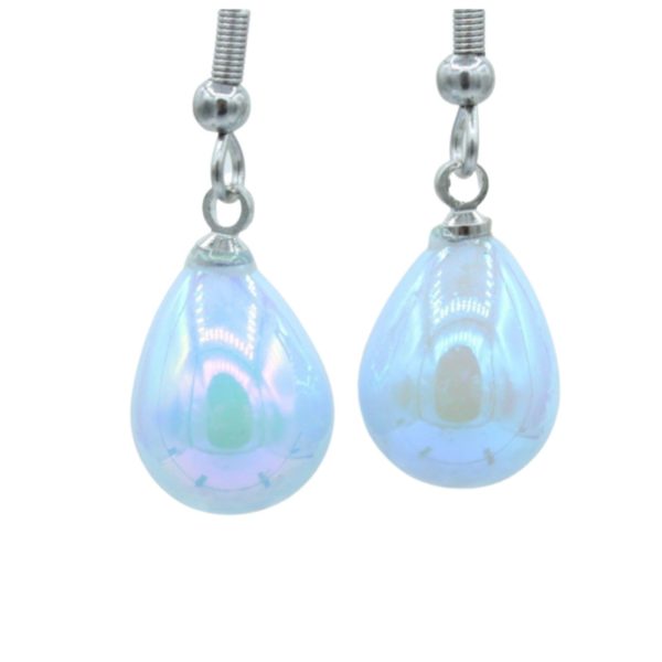 Christmas Earrings - Drop Bauble - Blue AB - 15mm