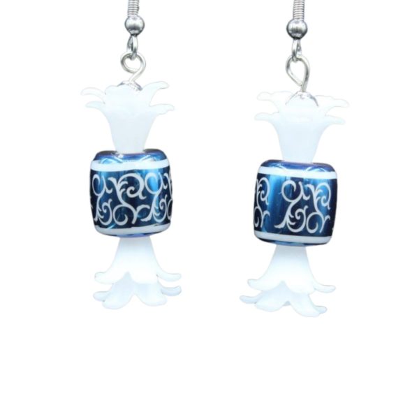 Christmas Earrings - Lolly - Tinsel Blue - 33mm