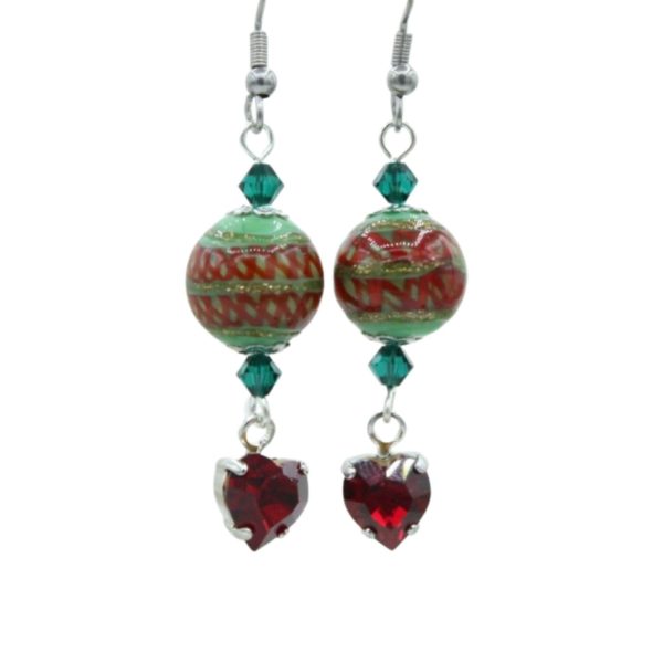 Christmas Earrings - Lampwork / Crystal - B - 35mm